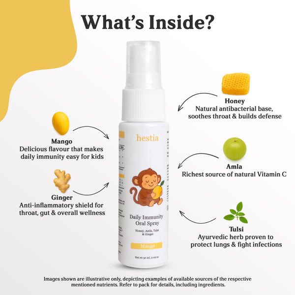 Kids Daily Immunity Oral Spray – Honey, Amla, Tulsi & Ginger - Mango Flavour