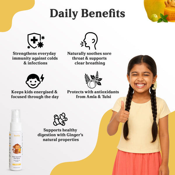 Kids Daily Immunity Oral Spray – Honey, Amla, Tulsi & Ginger - Mango Flavour